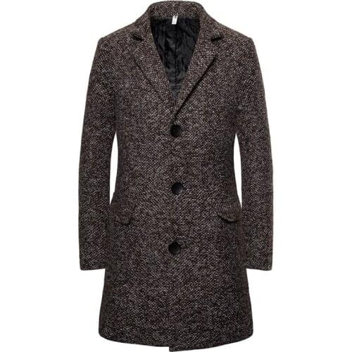 New British Style Woolen Coat Men Slim Fit Trench Coat Long Men Wool Blend Jacket Single Breasted Casual Male Overcoat