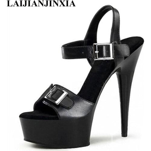 LAIJIANJINXIA New 15CM High Heel Sandals Open Toe Fashion Sexy Women Dress Super High Sandals Womens Summer Shoes