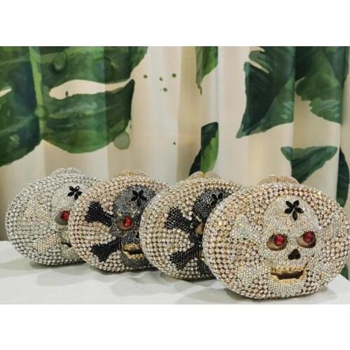 2021 New Arrival 4 Styles Skull Shape Diamond Crystal Clutch Fashion Women Party Prom Purses Female Rhinestone Shoulder Handbags