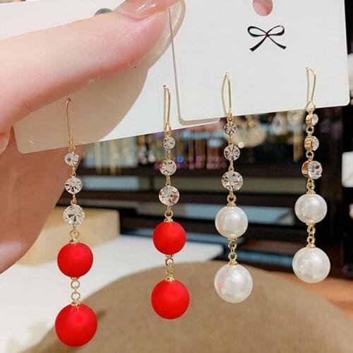 South Koreas New Trendy Pearl Tassel Earrings Temperament Wild Long Small Fresh Ear Studs for Women