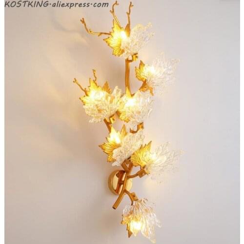 New modern crystal wall lamp designer maple leaf wall lamp light luxury creative gold living room lamp hotel decoration LED lamp