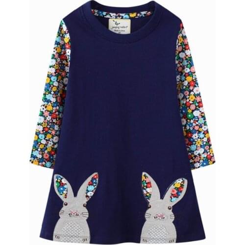 Jumping Meters Autumn Winter Floral Rabbit Skirt Long Sleeve Girls Kids Clothes Round neck Children Cute Casual Dresses 2-7years