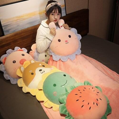 Cartoon Sunflower Animal Pillow Waist Cushion Carpet Shawl Car Air Conditioning Quilt Nap Blanket Children Children Girls Gift