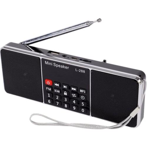 Mini Portable Rechargeable Stereo L-288 FM Radio Speaker LCD Screen Support TF Card USB Disk MP3 Music Player Loudspeaker(Blac