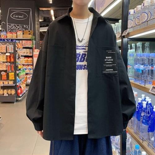 All-match Long Sleeve Shirt Solid Classic Pocket Printed Letter Design Lapel Loose Tops Sports Coat Four Seasons Bottoming Shirt