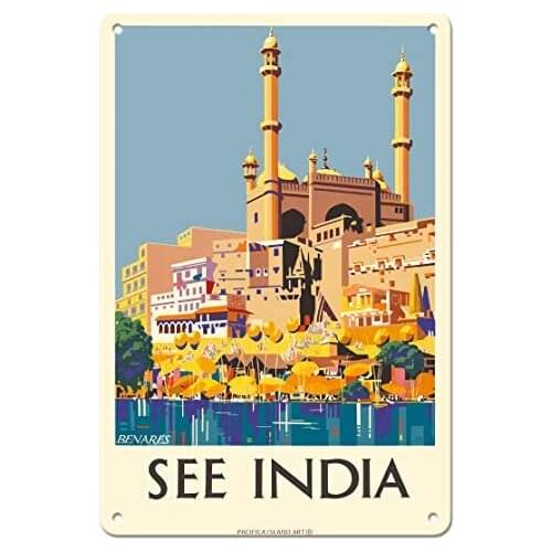 See India - Benares (Varanasi) - Ganges River by Charles Shep Shepard c.1930- Metal Sign
