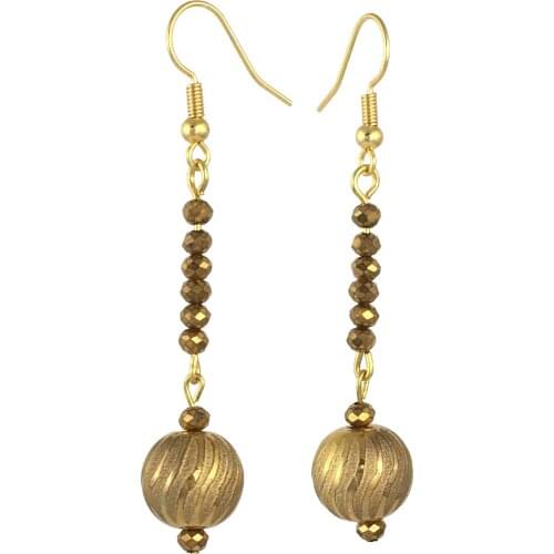Earring Dangle And Drop 24k Gold Painted Glass Beaded Handmade Woman Fashion Jewelry Made In Turkey