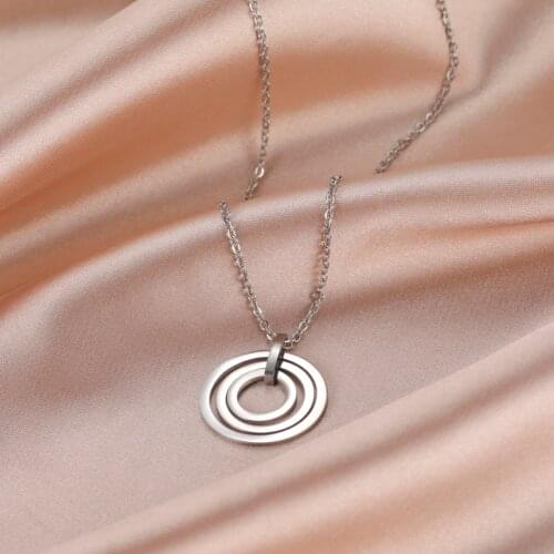 Skyrim New Three Layers Round Pendant Necklace Stainless Steel Chain on the Neck for Women Birthday Party Gift Wholesale 2021