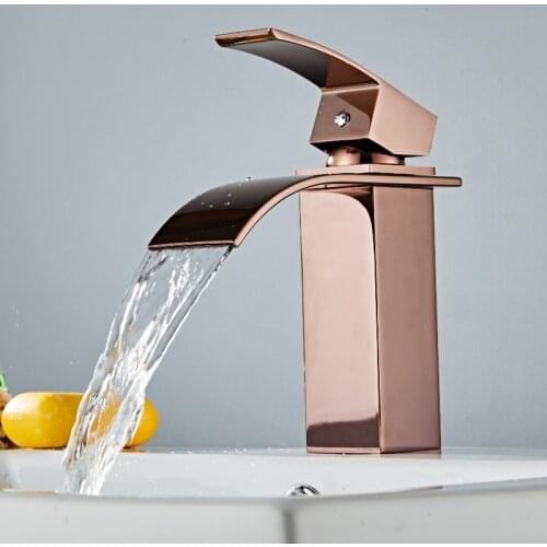 Bathroom Waterfall Mixer Tap Chrome Finish/Rose Golden Washbasin Faucet Single Handle Single Hole Elegant Crane For Bathroom