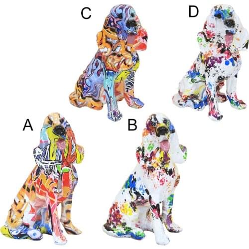 Modern Dog Statue Home Decor Animal Ornament Sculpture Graffiti Painted Art Figurine Decorative for Shelf, TV Stand, Cabinet