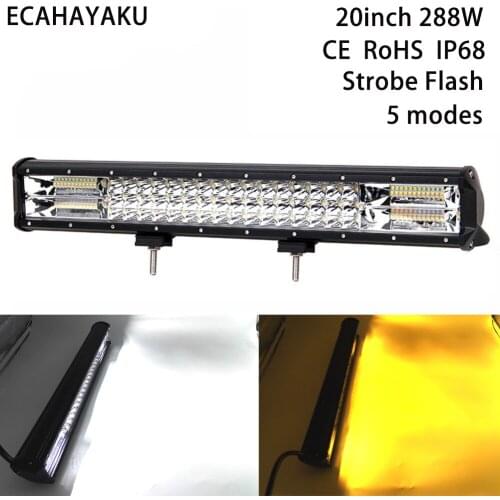 ECAHAYAKU 20inch amber white double color strobe flash 288W offroad LED light for Tractor Boat Offroad 4x4 Truck SUV ATV Trailer