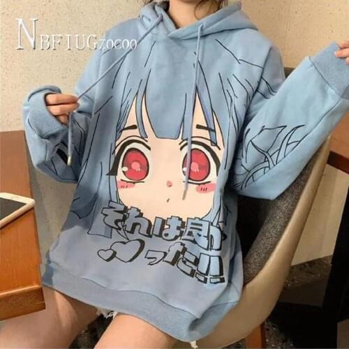 Lining With Fluff Thick Loose Women Sweatshirts Hooded Cartoon Female Sweatshirt