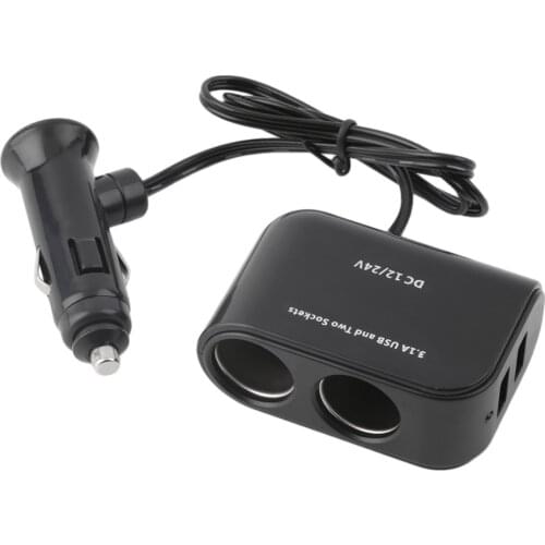 Universal 2 Way Car Cigarette Lighter +LED Light Switch Auto Socket Splitter Charger USB 12V/24V