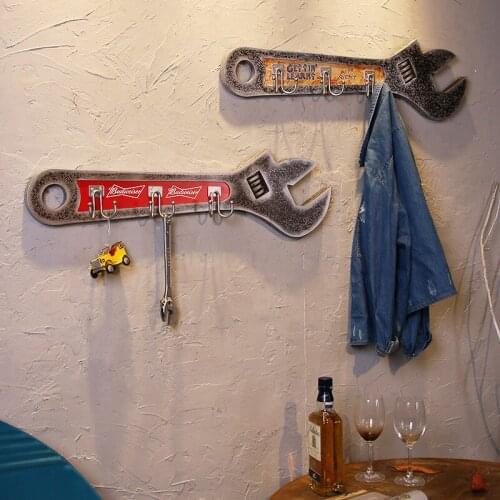 RETRO HOOK SPANNER MODEL CLOTHING HANGER HOUSEHOLD WALL DECORATION DENSITY BOARD COAT WOODEN CRAFTS ORNAMENT HOME BAR DECOR