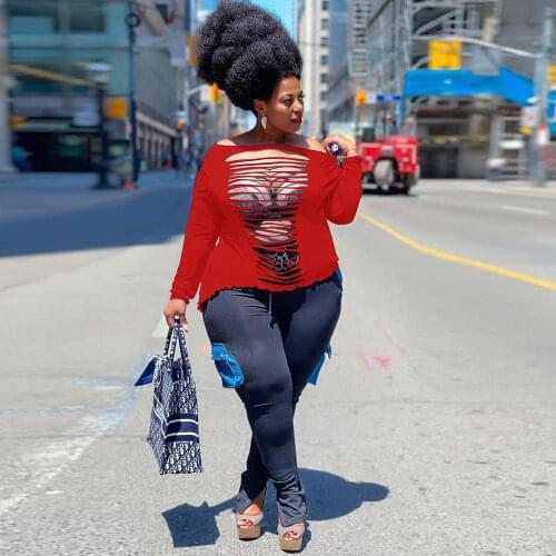 XL-4XL Plus Size Womens New Style Solid Color Hollowed Out Blouse Ladies Full Sleeve Off Shoulder Loose Top Summer Loungewear