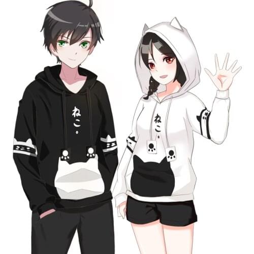 Japanese cute Sweater Neko Atsume cosplay costumes Sportswear jacket with hat Anime coat Second element suits Couple suit dress