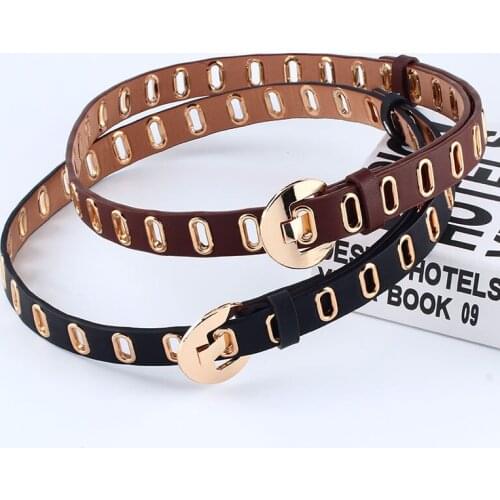 Women Punk Chain Fashion Belt Adjustable Row Hole Eyelet Waistband with Eyelet Chain Decorative Belts