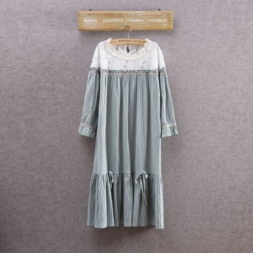 Mori Girl Vintage Harajuku Cute Lolita Sweat Embroidery Crochet Lace Ruffle Rockabilly Cotton Linen Women Spring Autumn Dress