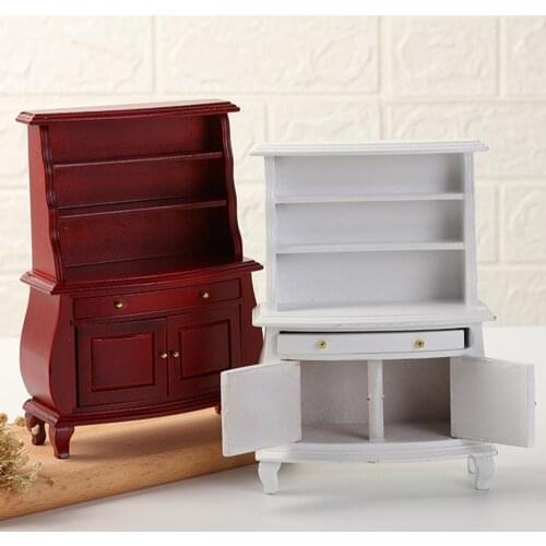 1:12 Miniature Dollhouse 3D Wooden Furniture Miniature Wood Display Cupboard Cabinet Showcase Doll House Decor