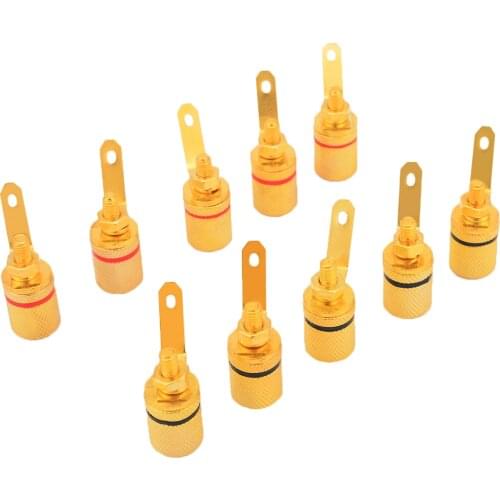 10pcs Audio Connector Terminal Gold Plated Binding Post Amplifier Speaker Cable Terminal 25*11mm For 4mm Diameter Banana Plugs