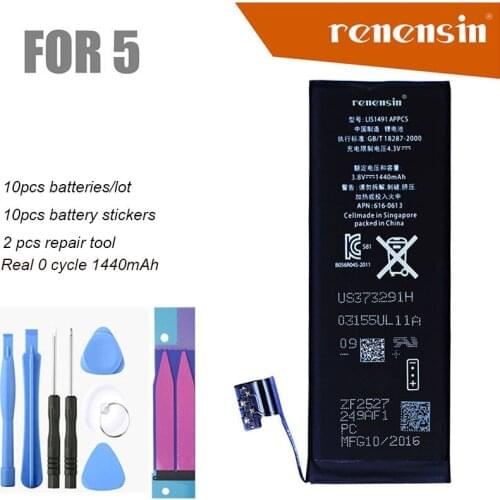 10pcs/lot replacement battery 0 Cycles 1440mAh smart phone batteries for iphone 5 5G battery with repair tool battery sticker