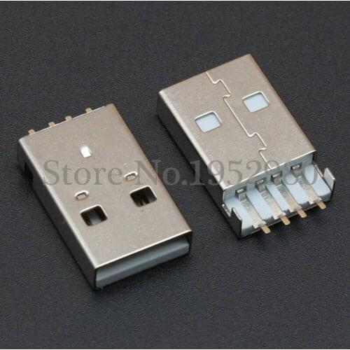10PCS USB 2.0 Connector Male Socket A Type 180 Degree RA Style 4 Pins Offset SMT for Data Transmission Charging Port