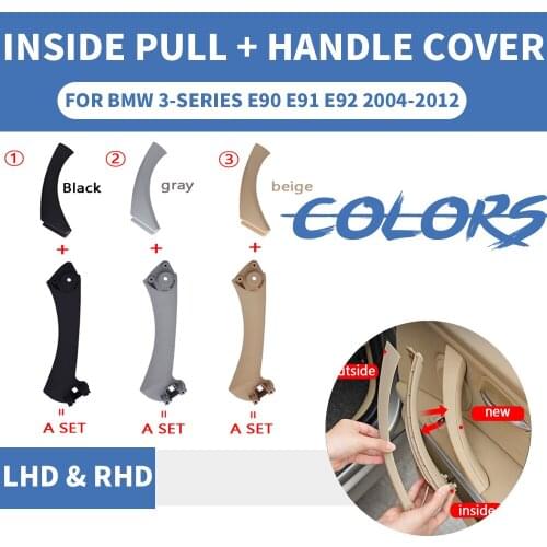 2pcs Right Side Inner Front Door Panel Handle Pull Trim+Cover For BMW E90 E91 3 Series Car Interior Accessories