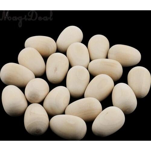 20pcs Simulation Natural Wooden Eggs DIY Hand Painted Doodle Easter Egg Play House Toy Pretend Play Toys Crafts 37mmx23mm