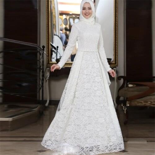 2020 Muslim Wedding Dresses High Neck Long Sleeves Appliques Lace Floor Length Modest Mid East Wedding Gowns Bridal Dresses