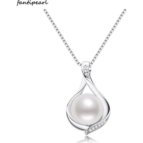 2021 Simple 925 Silver Temperament Pearl Necklace 9-10mm Freshwater Pearl Fashion Pendant Necklace