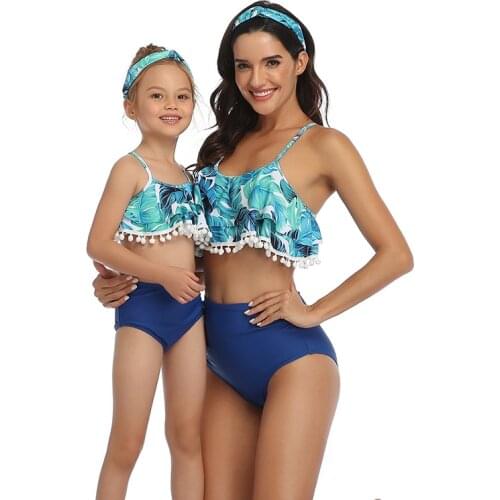 2019 Summer Mother and Daughter Swimsuit Printing piece double lotus leaf Parent-Child Swimwear Family Matching Swimsuit Outfits