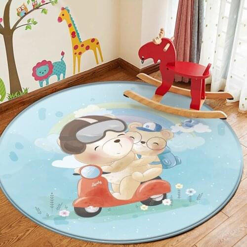 2022 Tapete Peludo Baby Hand Print Round Carpet Baby Play Fashion Children Carpet Pink Animal Non-Slip Children Flannel Carpet