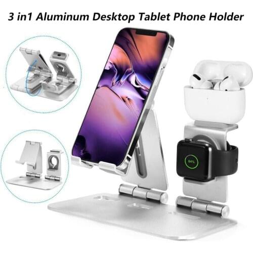 3 in 1 Desktop Tablet Phone Holder Stand for iPhone 12 ProMax iPad Cellphone Table Holder Aluminum Mobile Phone Stand Mount Rack