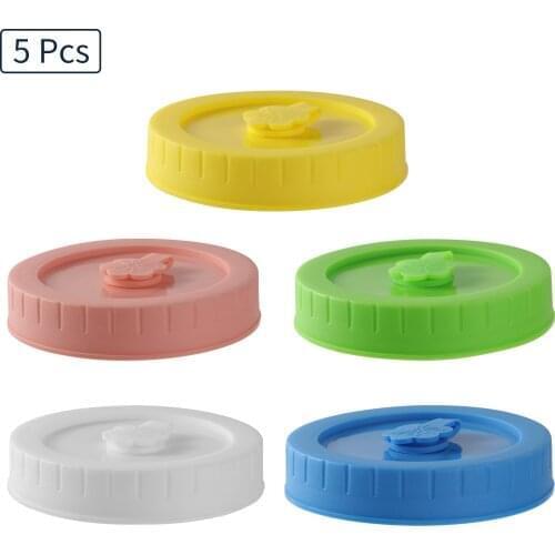 5Pcs 86mm Universal Mason Jar Lids With Straw Hole Silicone Sealing Stopper Food Storage Wide Mouth Leak Proof Kitchen Supplies