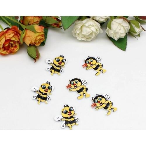 50pcs/lot Cartoon bee Buttons Decorative Buttons Wooden Sewing Scrapbooking accessories Mixed 2 Holes Lovely buttons