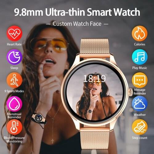 9.8mm thin women Smart watch 2021 custome dials smartwatches for women sport GPS tracking Android IOS message reminder