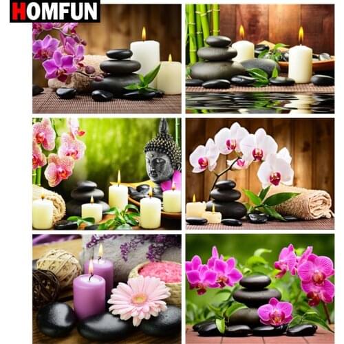 HOMFUN Full Drill Diamond Painting"Orchid stone candle Buddha"DIY Picture Of Rhinestone 5D Diamond Embroidery Cross Stitch Decor