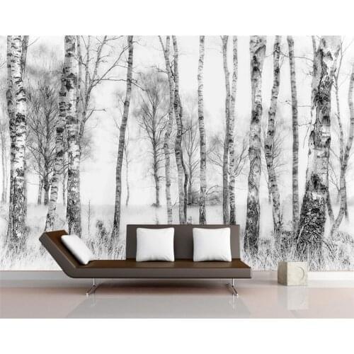 Beibehang Custom wallpaper photo black and white hand drawn white birch wood TV background furniture decoration 3d wallpaper