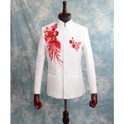 Sequin Chinese tunic suit set with pants mens wedding suits Chorus singer star style dance stage clothing formal dress 992