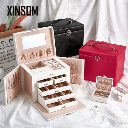 XINSOM Luxury Big Jewelry Box Drawer Type Five Layers High Capacity Jewelry Storage Box Women Girls Case Casket Christmas Gift