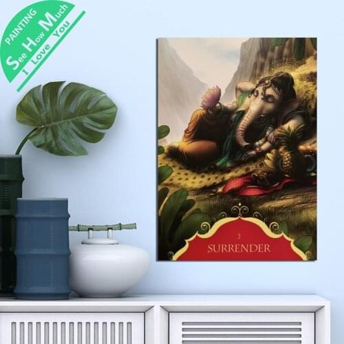 1 Piece Ganesh Calendar Surrender HD Printed Canvas Wall Art Posters and Prints Poster Painting Framed Artwork Room Decoration