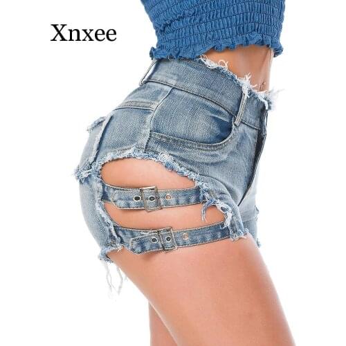Black Blue White Sexy Shorts Denim Jeans Summer Sexy Denim Shorts Women Hollow Out Bandage Punk Rock High Waist Shorts