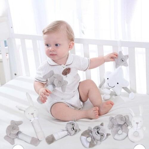 Baby Toys Cartoon Animal Hand-cranking Bell 0-1 Years Old Baby Sound BB Rod Hand-cranking Circle Plush Comforter Toys