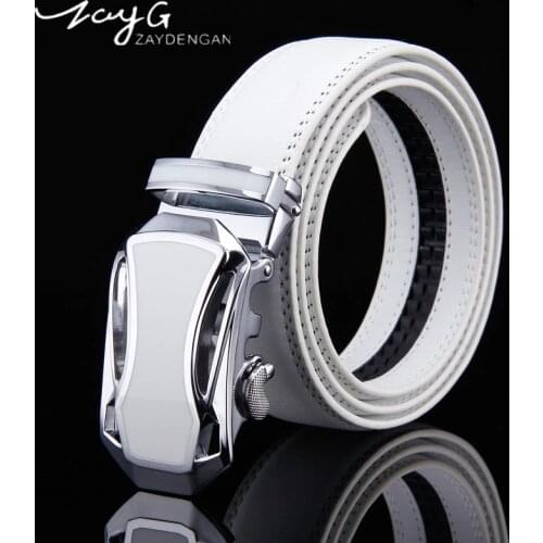 ZAYG Designer belt for men white Belt car automatic buckle high quality genuine cowboy leather male luxury wedding belts jeans
