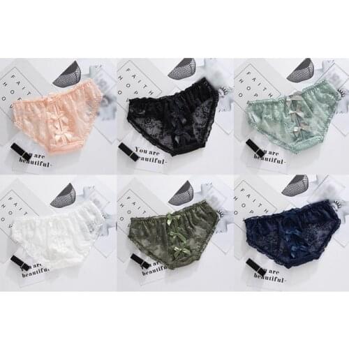 Womens Underwear Sexy Lace Hollowing After Crossing Bow Knots Low Waist Seamless Hip Wrap Panties