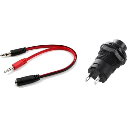 3.5mm Female to Dual Male Mic Audio Y Splitter Cable with Car Boat Latching Lock Push on / Off Button 125V 250V Black