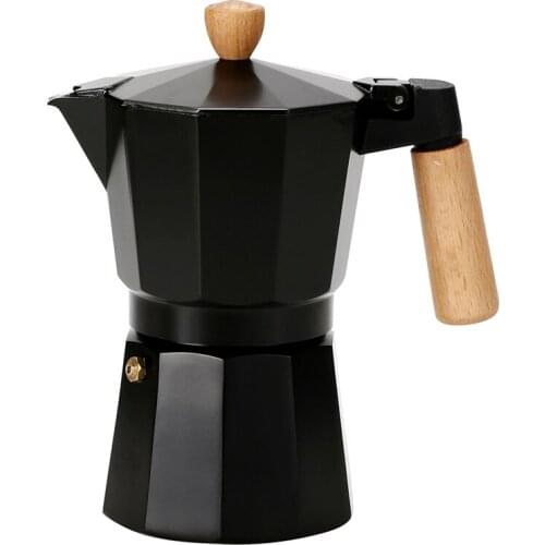 Italian Wooden Handle Mocha Coffee Pot Seiko Octagonal Aluminum Pot Boiled Drip Filter Pot Coffee Utensils