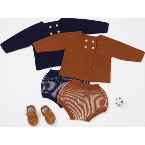 2PCS Baby Twins Knitted Clothing for Boy Girl Solid Long Sleeve Top and Pants Autumn Toddler Kniting Neutral Children Clothes