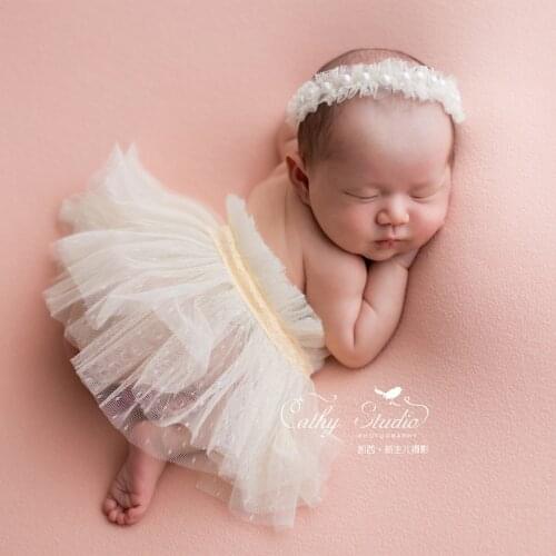 Newborn Tutu Skirt Pearl Headband Set Baby Photography Props Tulle Skirt Baby Girl First Photo Outfit Coming Home Pricess Tutu