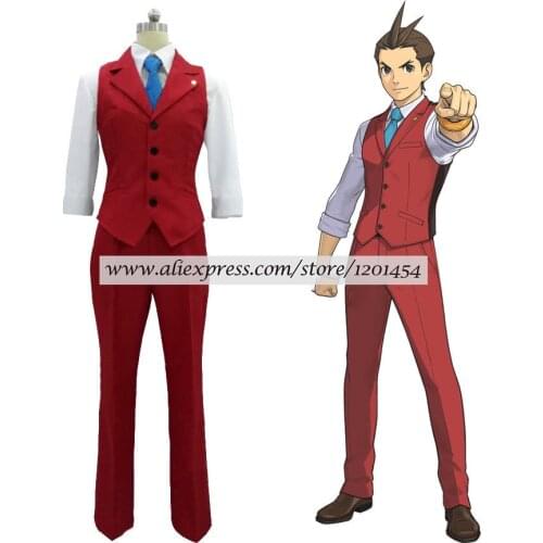 Ace Attorney Apollo Justice Red Vest Suit Outfit Cosplay Costume Full Set